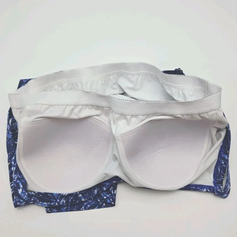 LL Bean Swim Top Tankini Women Sz 18 Padded Bra Blue White Adjustable UPF 50+